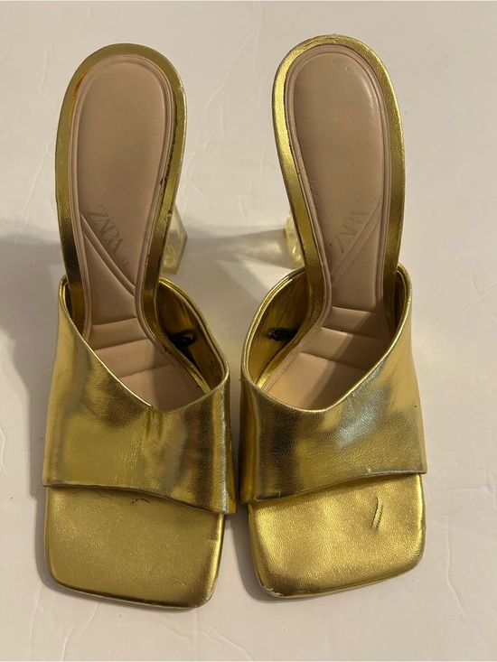 Zara Shoes - Zara Metallic Gold Slip-On Block Heel Mules